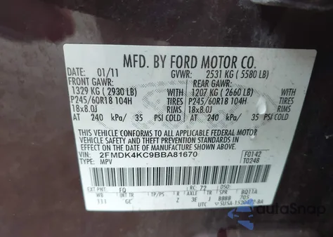 2011 Ford Edge Limited из США, поврежденный, VIN 2FMDK4KC9BBA81670